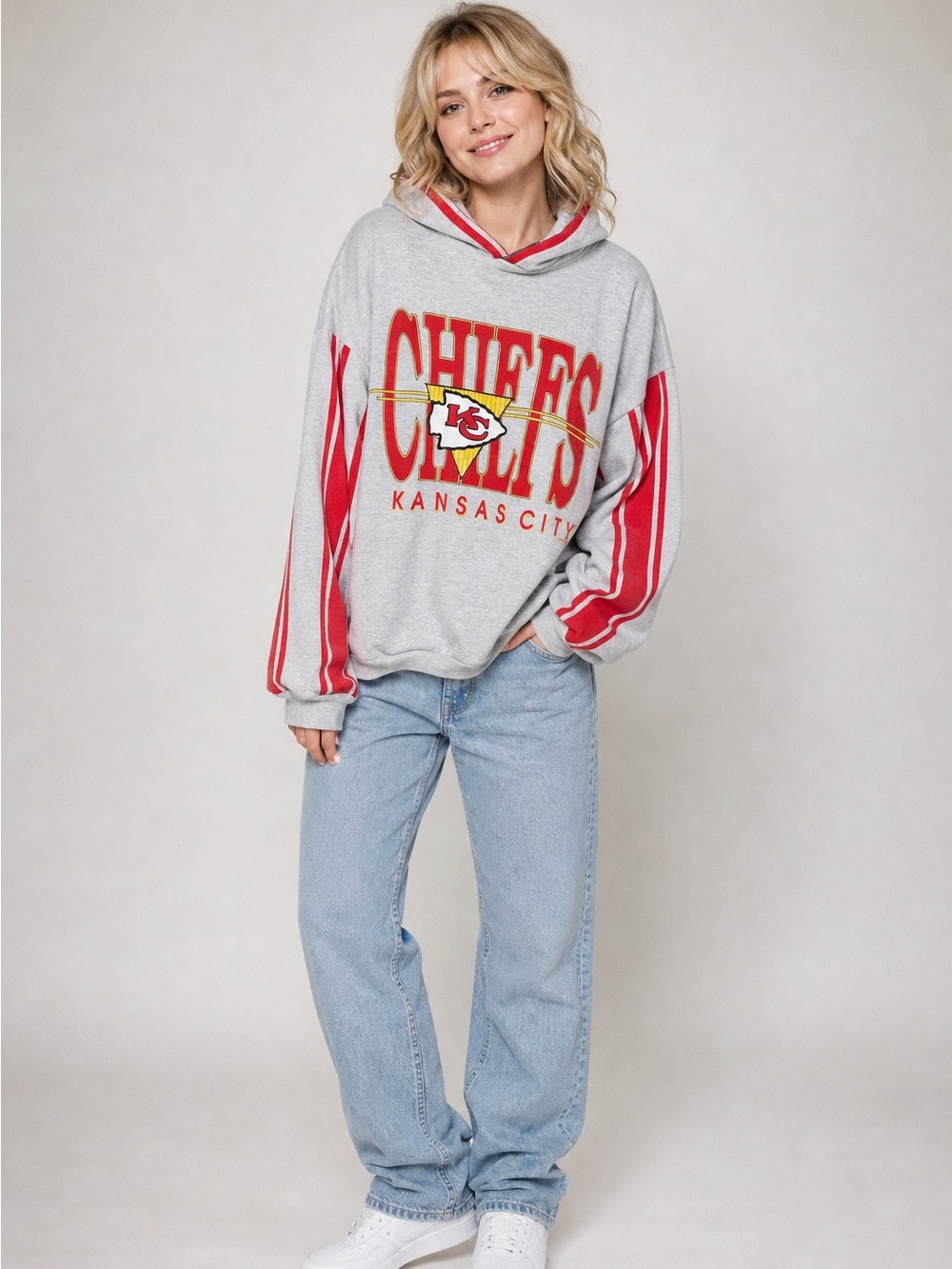 Vintage 90s Kansas City Chiefs Cliff Engle Striped Hoodie